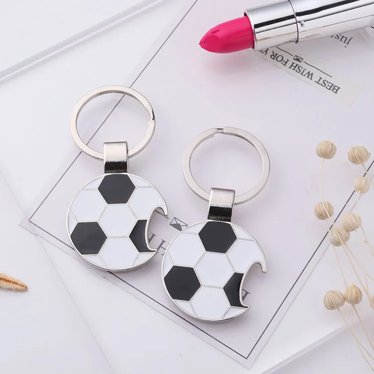 Custom football keychain bottle opener metal round car keychain for wholesale