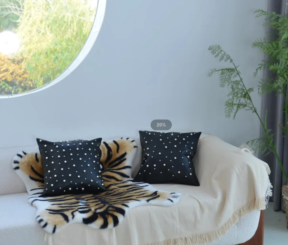 Cushion Cover Wholesale faux leather Throw Pillow Cover Pearl Design Black Cushion Cover