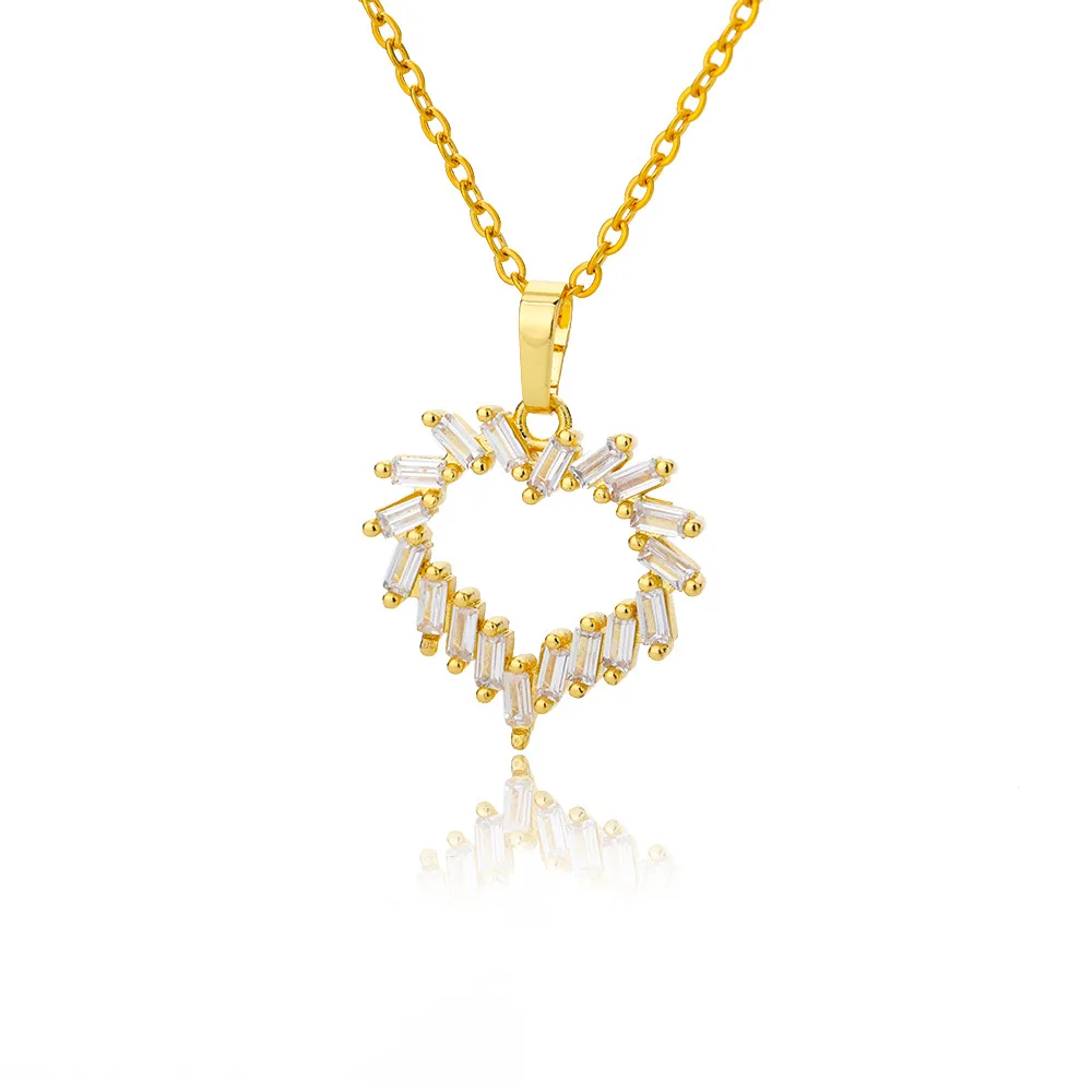 Girlfriend Jewelry Gift Exquisite Copper Plated 18k Gold Necklace Shiny Zircon Heart Pendant Necklace for Women Girls