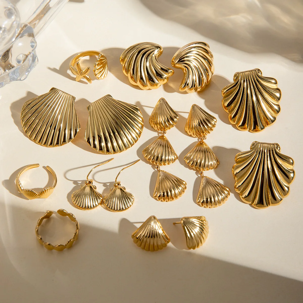 Summer New Ocean Series 18K PVD Plated Earrings Beach Wind Shell Stainless Steel Stud Earrings