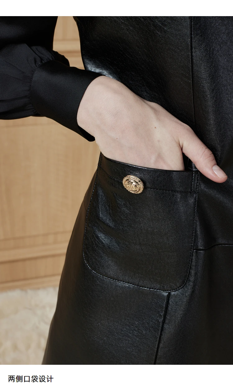 YRP012 Upmarket Chic Style PU Leather Jumper Skirt Good Quality Artificial Sheep Leather  Fluid Dress