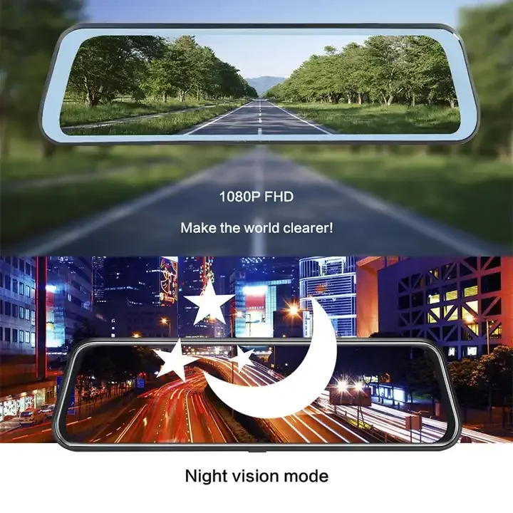 Последний FHD 1080p видеорегистратор 9 66 дюймов сенсорный экран Автомобильная камера ночного видения зеркало заднего вида автомобиля черный ящик