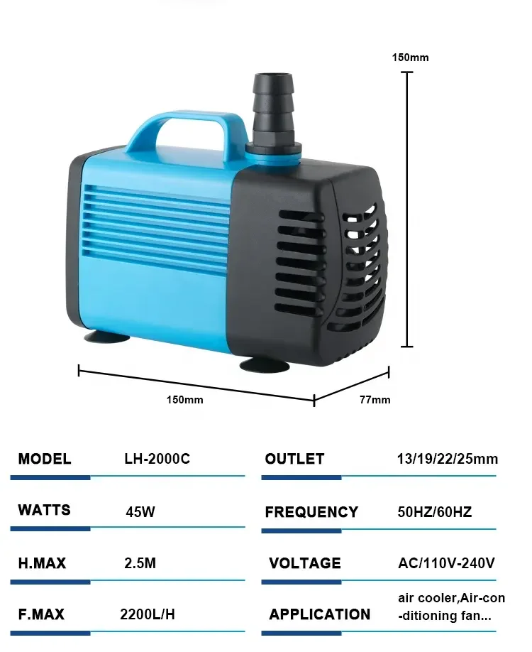 Hot Sale Fountain Pump 45W High Power 2200L/h Big Flow Silent Water Pump Submersible Pump for Fish tank