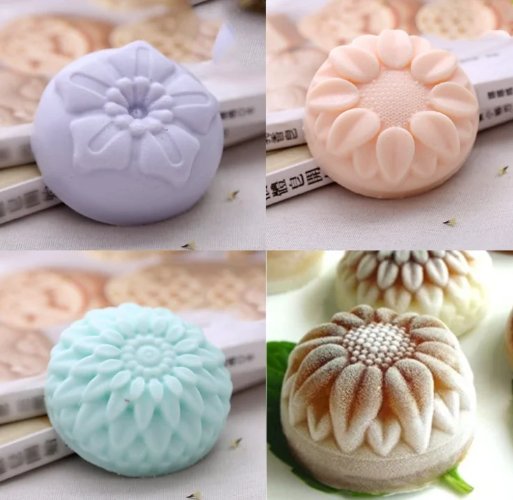 DIY Handmade Soap Sunflower Mooncake Mold 6 Cavity 3 Groups Of Flower Shaped Silicone Cake Mold Baking