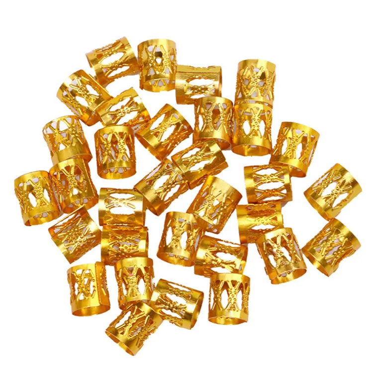 
10x8mm Golden Optional Colorful Rings Beads Box Braid Hair Braids Cuff Clip Dreadlock Beads Adjustable 