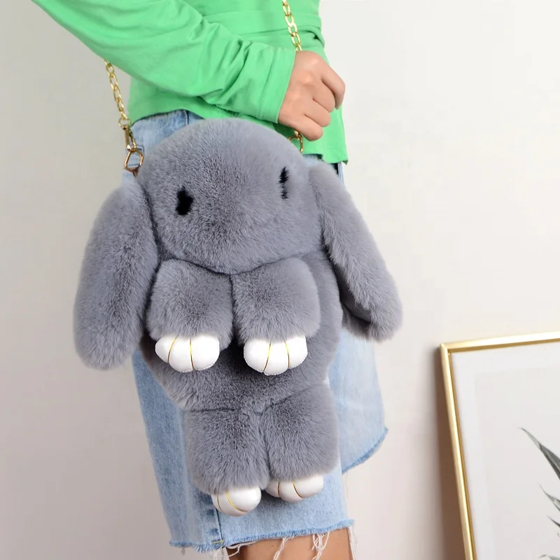 XJ Hotsale Lovely Very Cure Rabbit Shaped Fake Fur Handbag  for Children & lady Faux Fur Bag