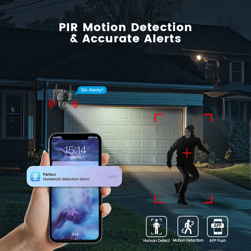 4MP Full Color Night Vision Solar Wireless Surveillance Camera Built-in 8000mAh Battery Multiple Lens Solar Camera With Tracking