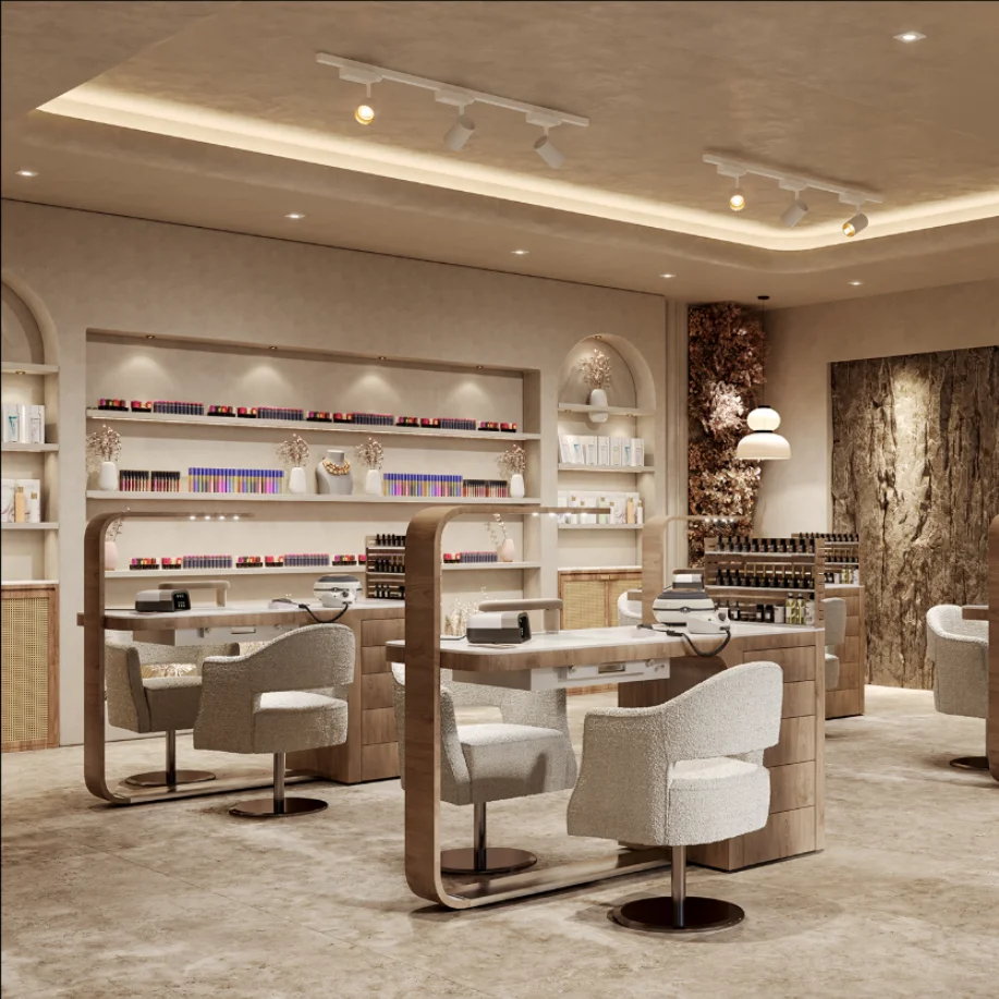 Free Design Custom Made High Class Nail Shop Decoration Fashion Beauty Salon Interior Design For Salon Shop Display