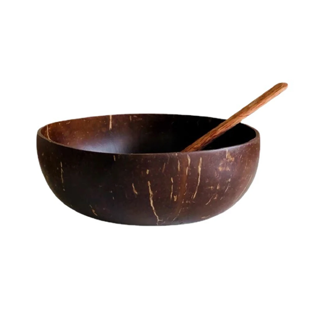 One Stop Shopping High Quality Hand Made Eco Friendly Organic Unpolished Small Wood Salad Coconut Shell Bowls With Spoons