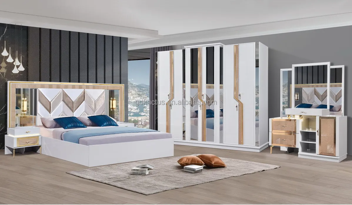 2023 luxury king size mirrored elegant bedroom furniture cheap MDF home simple teens bedroom set furniture
