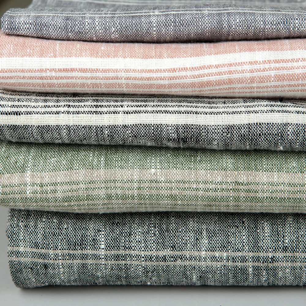 Оптовая продажа, 265 GSM 100%, Органическая льняная тканая пряжа, окрашенная ткань, рулон, дышащие, не смягченные платья, обивка, постельные принадлежности