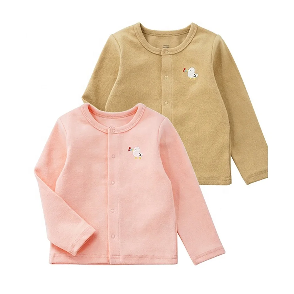 
Wholesale custom 100% cotton 250gsm chest embroidery fancy cardigans for kids girls 