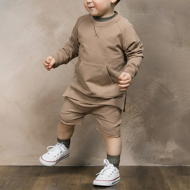 Custom Crew Neck Unisex Sweatsuit Sets For Kids 100% Cotton French Terry Fashion kids clothing hoodies sets