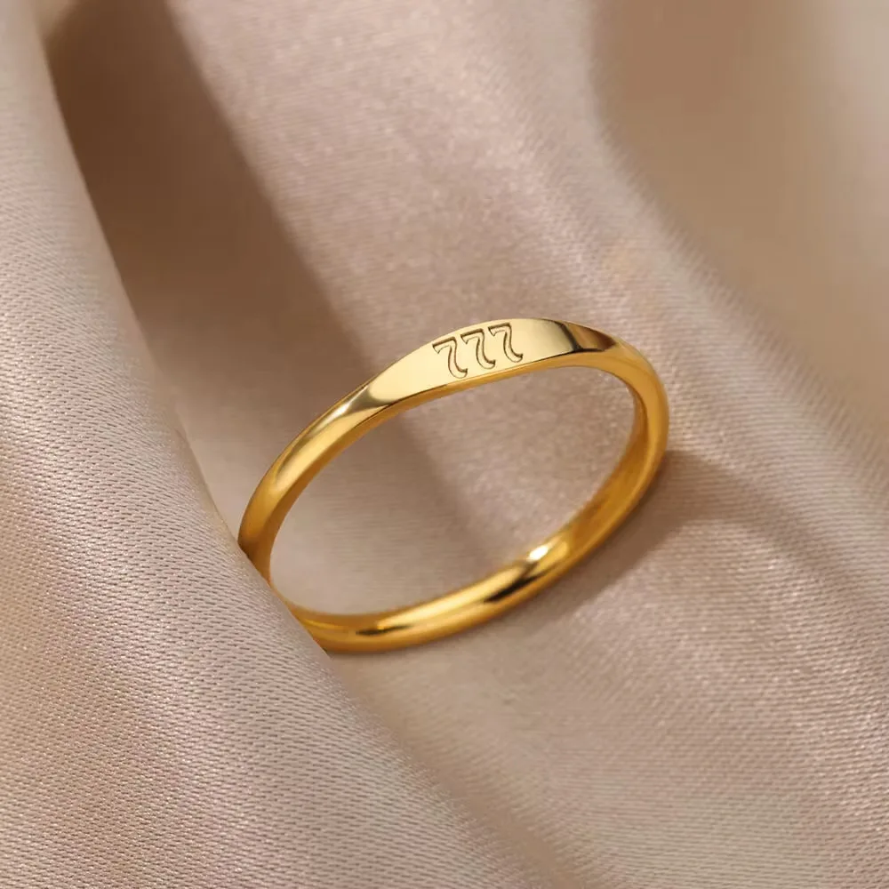 Hongtong D1-48 Stainless Steel 18K Gold Plated Angel Number Ring Minimalist Classic Fashion Jewelry Women Rings