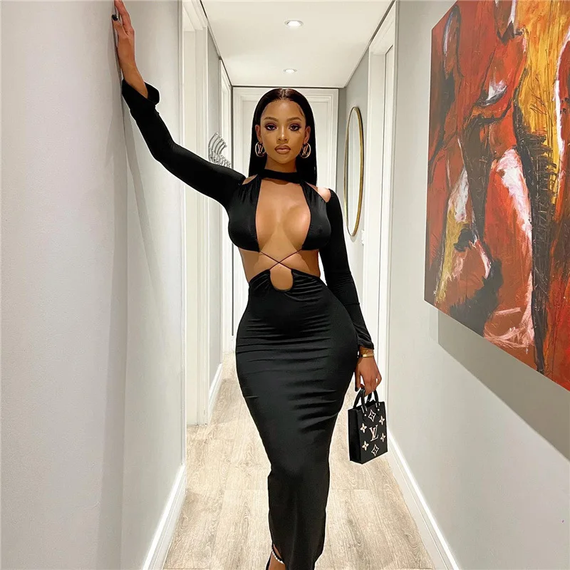 Wholesale factory custom black hollow out sexy long prom dresses 2023 evening dresses