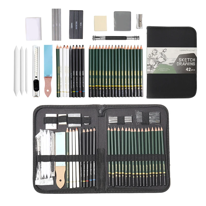 2024 42pcs Sketch Pencil Painting Set Children Gift HB Pencil Sketch Pen Box Student School Supplies