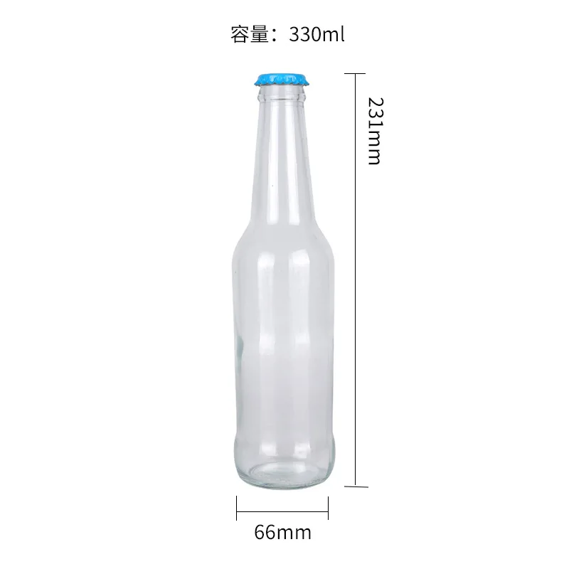 Customized Logo 330ml Amber Clear Glass Beer Bottle Glass Soft Drinking Beverage Dispenser Bottle with Crown Cap