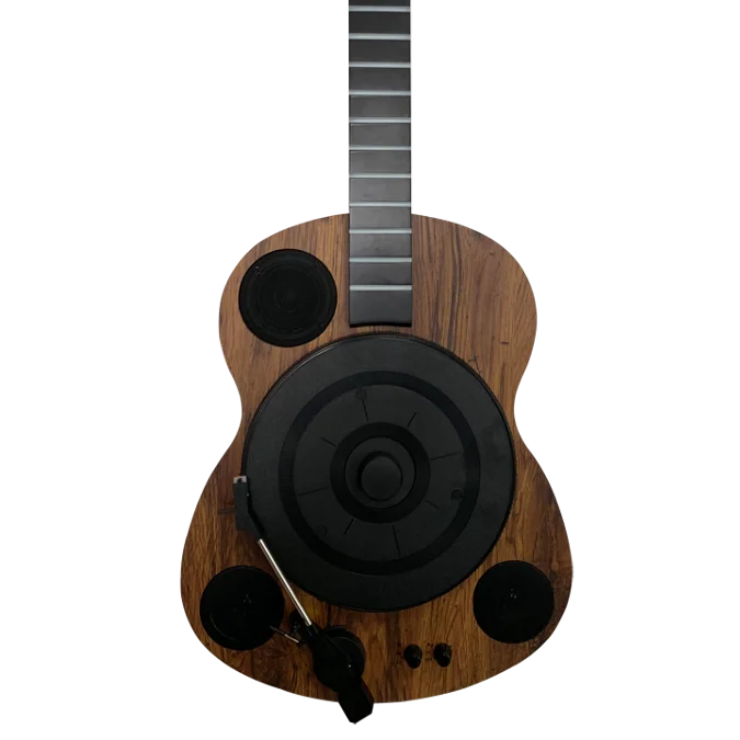 Горячий продавать беспроводной Встроенные динамики 3-скоростной поворотный стол Винтажный стиль Виниловый проигрыватель гитара Форма