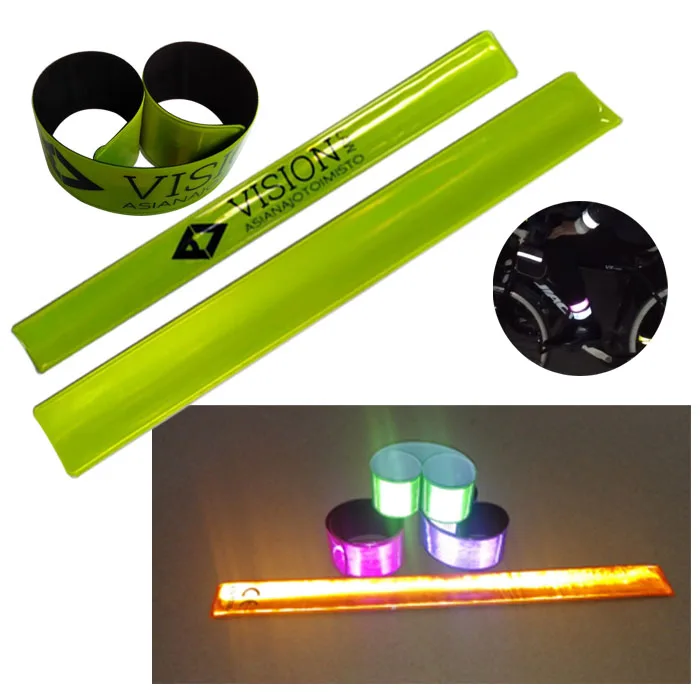 wholesale hi vis pvc slap bracelet reflective sport wristband reflecting armband snap band for advertising outdoor bike cycling