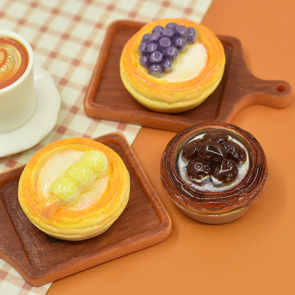 Sweet fruit egg tart miniature dessert resin cabochon for Dollhouse food charms diy earrings pendant refrigerator magnet