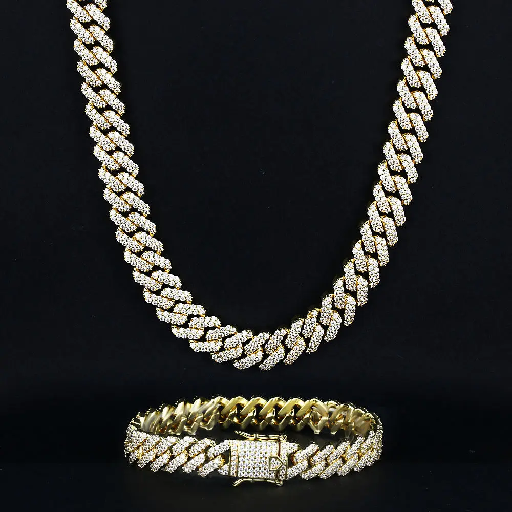 Iced Out VVS-FG Natural, Cvd Moissanite Diamond 9K 10K 14K Gold Cuban Link Chain Necklace Cuban Chain at Wholesale Cheap Price/