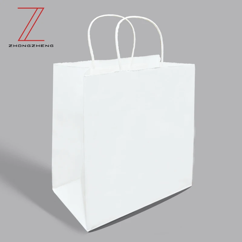 Cheap wide handle white custom kraft paper bag environmental friendly shopping paper bag Gift paper bag recyclable