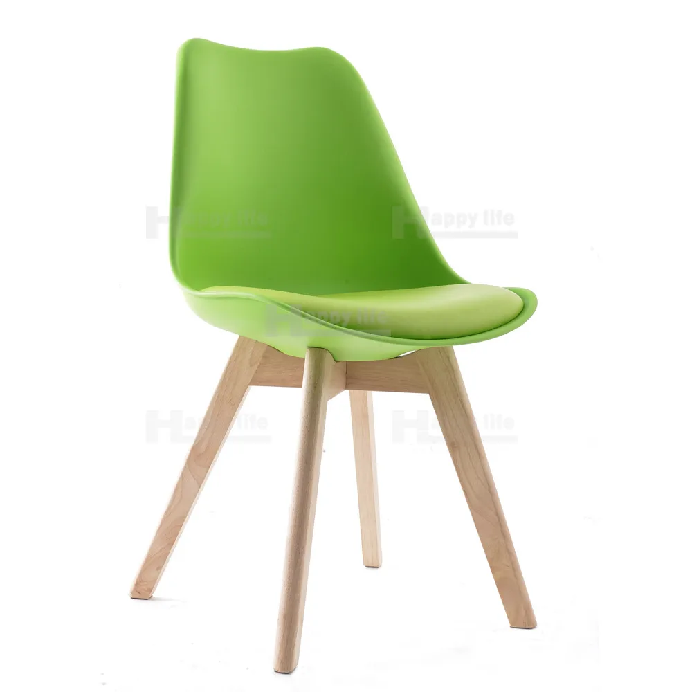 New designer colored dining wholesale plastic chair with wood legs