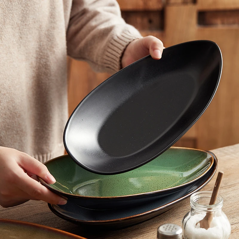 New ceramic fish plate household steamed fish high appearance level plate Japanese cuisine restaurant club light luxury high-end