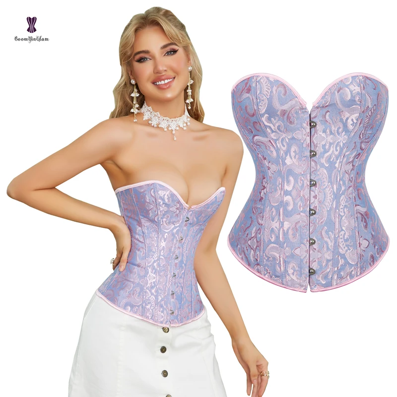 Women Boned Lingerie Waist shaper dark Red Jacquard Overbust Body Shaper Corset Slim Body Underwear Bustier