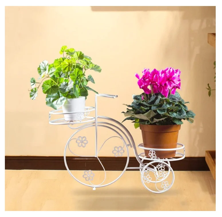 Iron plant shelves / display shelves, bicycle modeling patio / loft / outdoor white floor flower pot planters