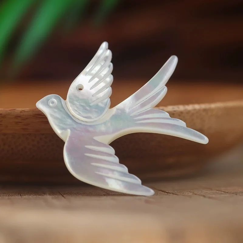 White Yellow Black Mother of Pearl MOP Shell Bird Swallow Bead Charm Handmade Pendant for Necklace