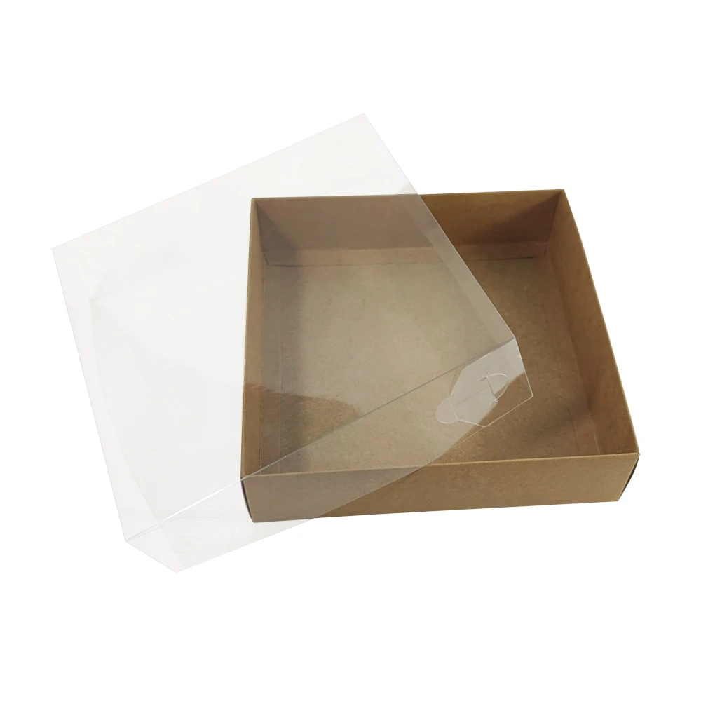 ZL Wholesale Eco Custom Packaging Bakery Food Donut Pizza Cookie Kraft Paper Gift Box With Transparent PET Foldable Lid