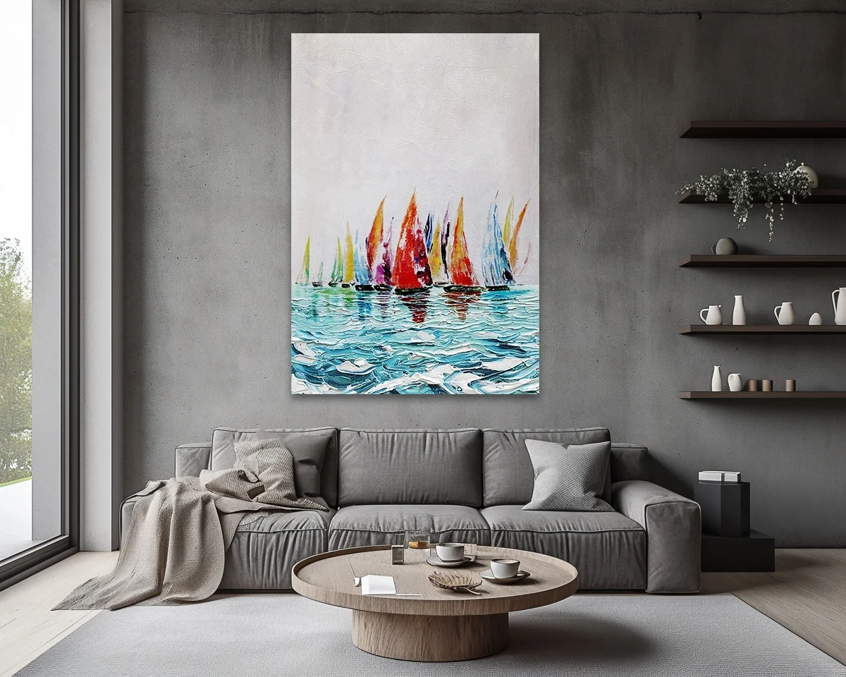 Modern Simple Original Plain Sailing Galleon Sea Hand-painted Texture Thick Oil Abstract Canvas For Hotel Projects