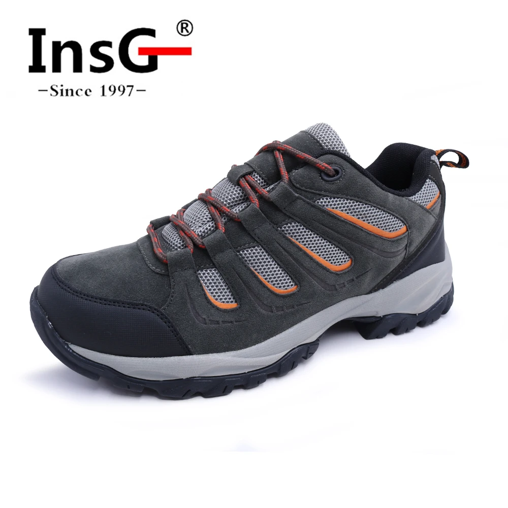 INSG Mens Walking Waterproof Leather Boots Lightweight Vent Breathable Hiking Trekking Shoes 1B73