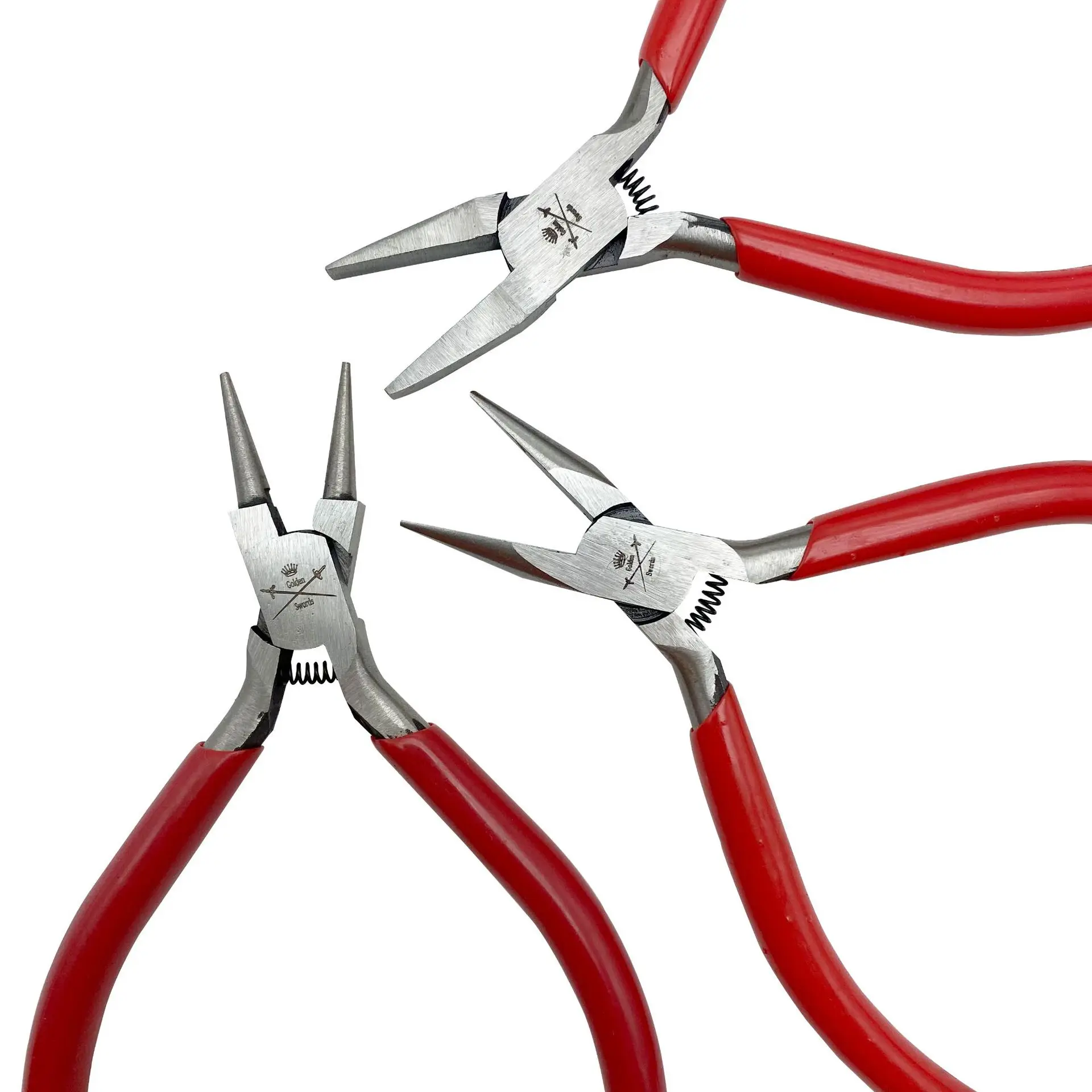 130mm Red Handle Jewelry Making Pliers Round Nose Flat Nose Jewelry Winding Wire Pliers Golden Sword Toothless Spring Pliers