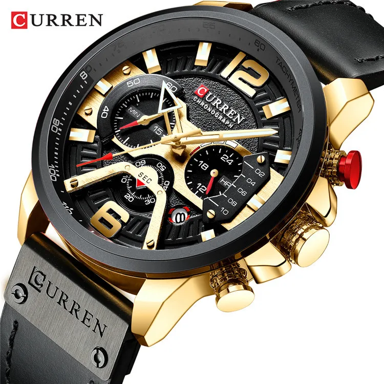 Curren 8329 Luxury Brand Mens Chronograph Business Wrist Watches Leather Strap Multifunctional Waterproof Military Wristwatch