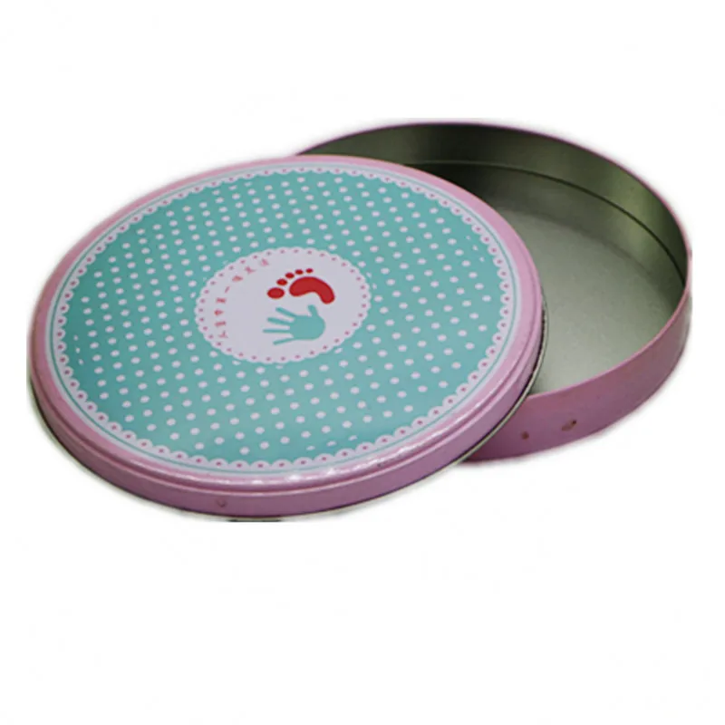 Custom round food tin cans, Pink tin box packaging candy, chocolate, biscuit snacks tinplate