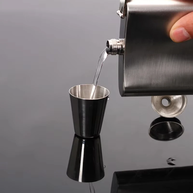 Custom 6 oz Stainless Steel Mini Hip Flask Whiskey & Liquor Funnel Gift Set with Black PU Leather Travel Case Wine Drinkware Use