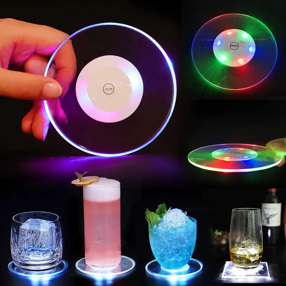 Hot Sell Round Luminous LED light up coasters drink led bottle light sticker promotional sticker coaster for drinks