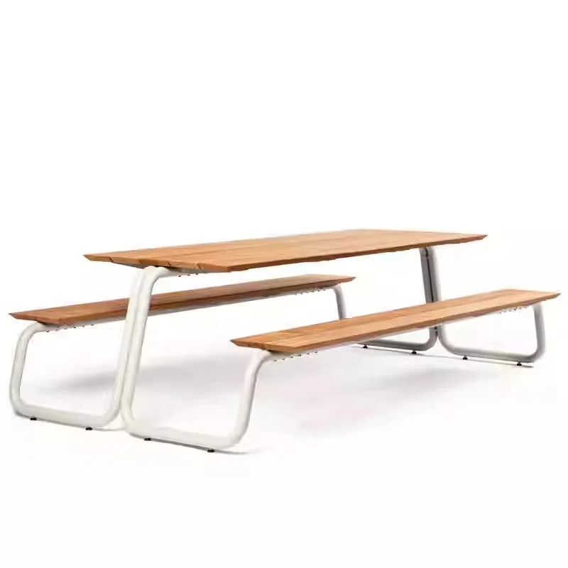 Modern Outdoor Aluminum Alloy & Iron Long Table Chair Anti-Corrosion Wood Garden Bench for Park Community & Public Places