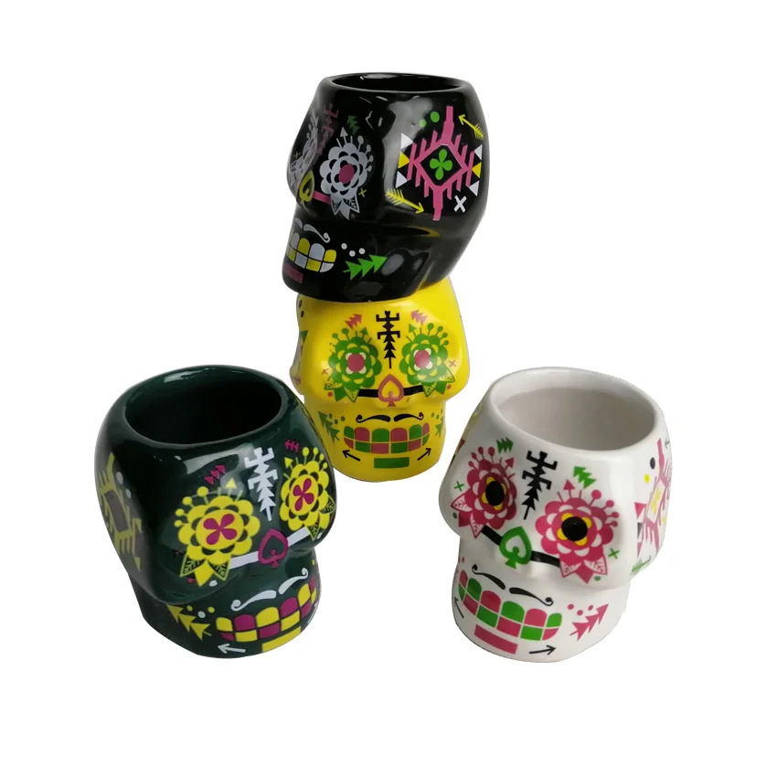 Ceramic Mini 2oz Beer Mugs Small Spirit Shot Glass Cocktail Cup Skulls Shot Glass