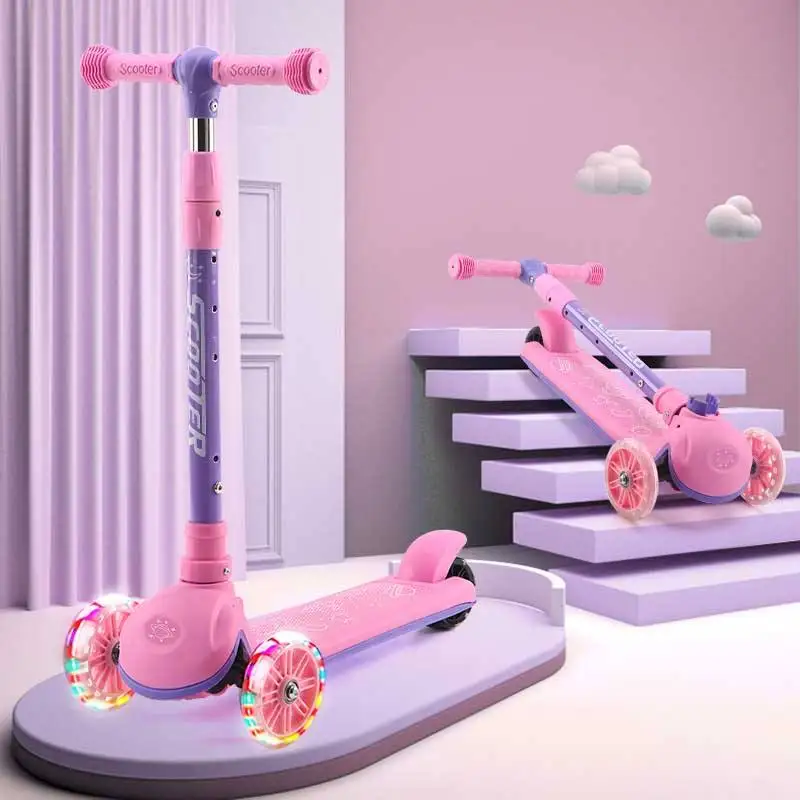 Manufacturer Baby Child Scooters 3 Wheels with Seat Pro Scooter Chinese for Kids PU Wheel Scooter Child 2 in 1 Pink or Blue