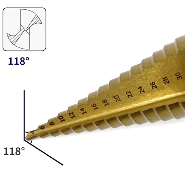 4-12mm 4-20mm 4-32mm Straight Groove Step Drill Bit Titanium Coated Metal Hole Cutter Core Drilling Woodworking Tools
