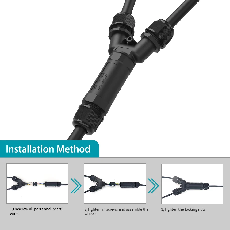 Manufacturer Y Shape 3 Way Outdoor LED Lighting Cable Gland Electrical Customized IP68 Waterproof Connector