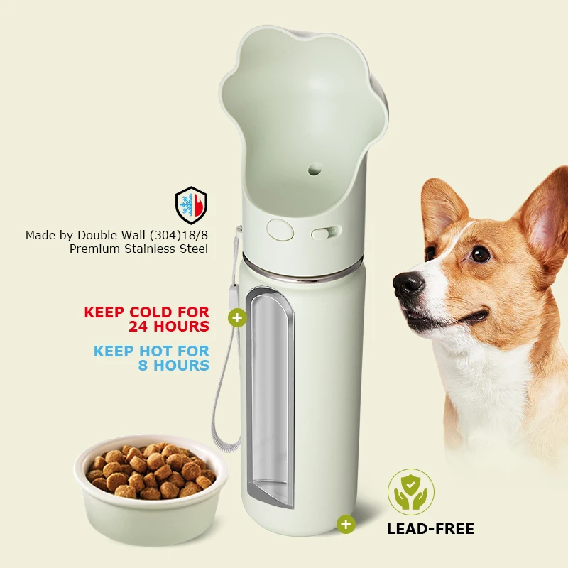 Hot sale 2 in 1 14oz18oz 22oz outdoor travel pet dog stainless steel Leak Proof dog Water Bottle with detachable bowls feeders