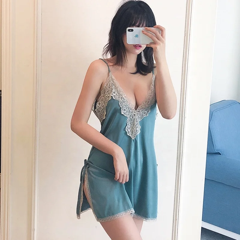 Hot Satin Sleepwear Lace Chemise Night Dress Women Sexy Lingerie Babydoll Nuisette Sexy