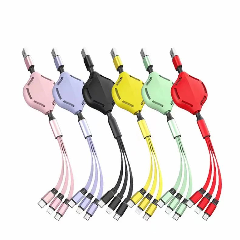 Custom Logo Multiple 3in1 Retractable Mobile Phone Cable USB Extension 3 in 1 Charging Cable USB Cable 3 in 1