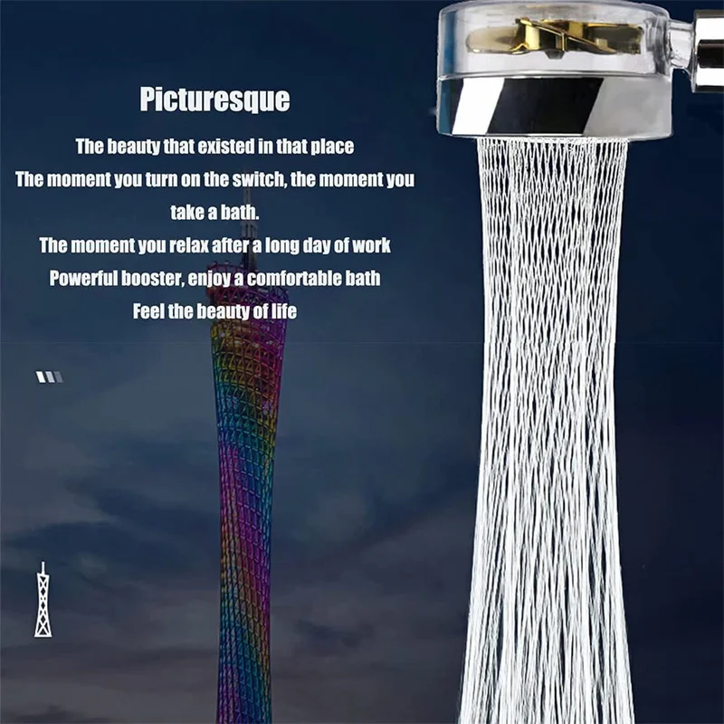 High Pressure Filter Spinning 360 Degrees Rotating Shower Head Handheld Turbocharged Propeller Shower Turbo Fan ABS Shower Head