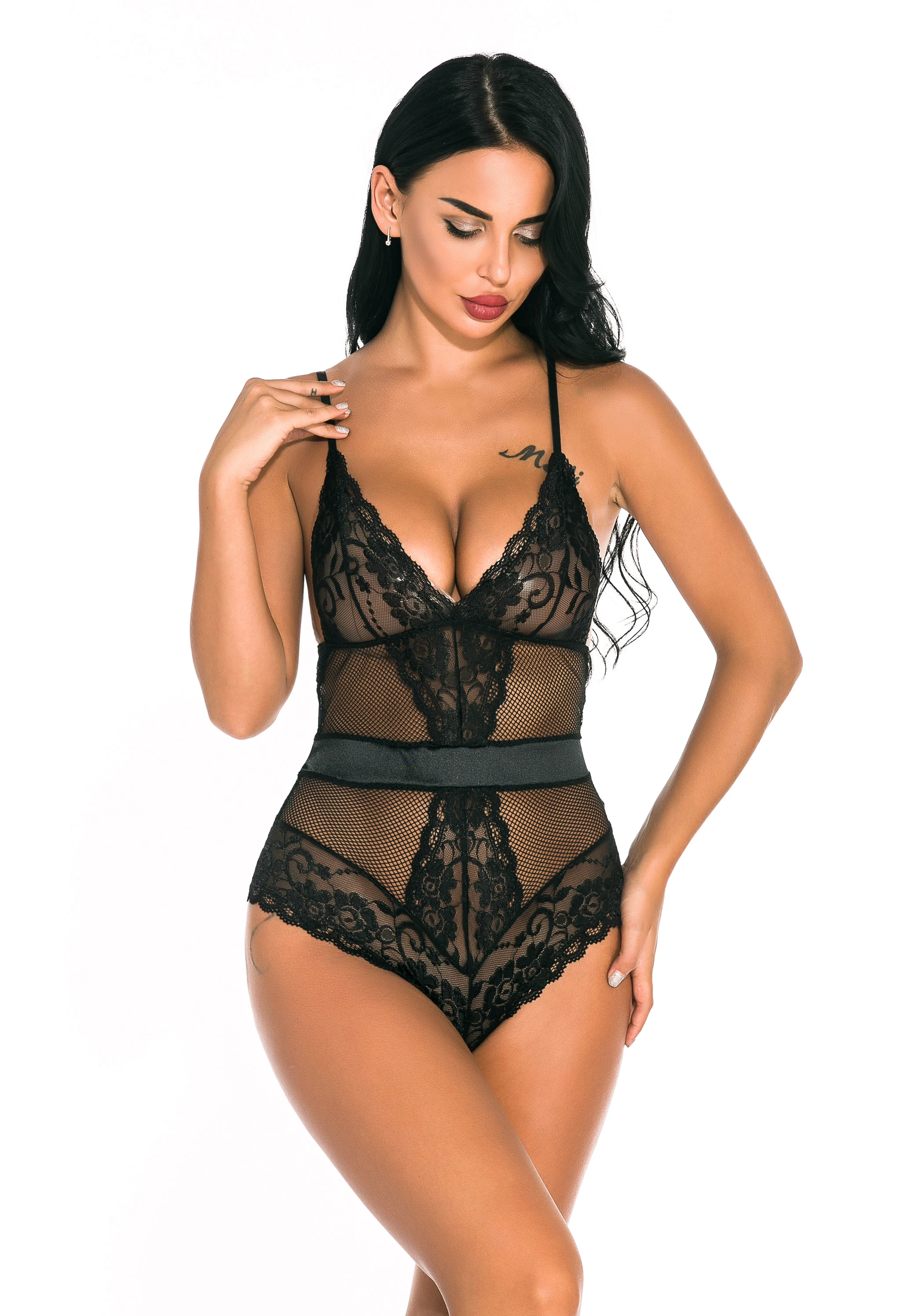 Europe And America Sexy Women Lace Suspenders Lingerie Set Band Bow Women Sexy underwear Bodysuit Pajamas