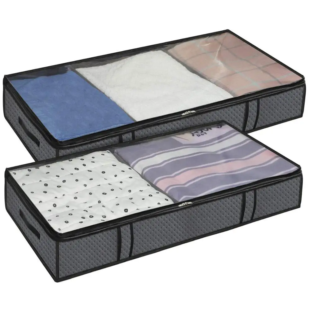 Foldable Underbed Clothing Organizers Quilt Clothes Zipper Clear Windows underbed Storage bag